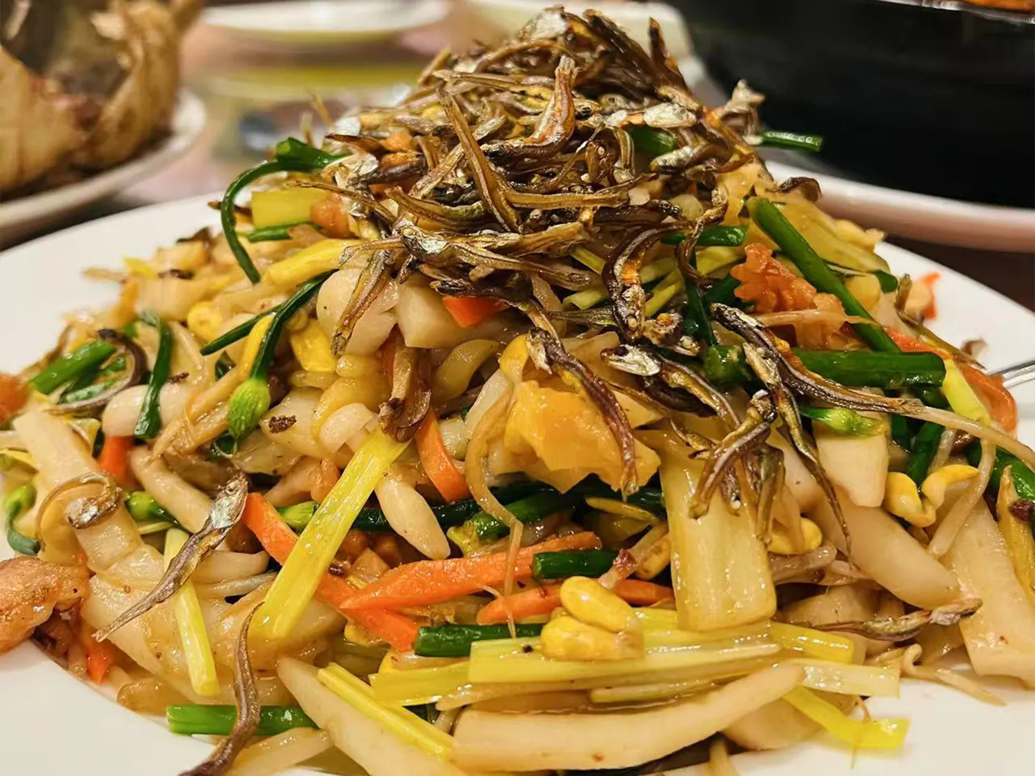 Stir-fried Rice Cakes with Dried Anchovies at Gold Garden, Chinese Restaurant in Portland